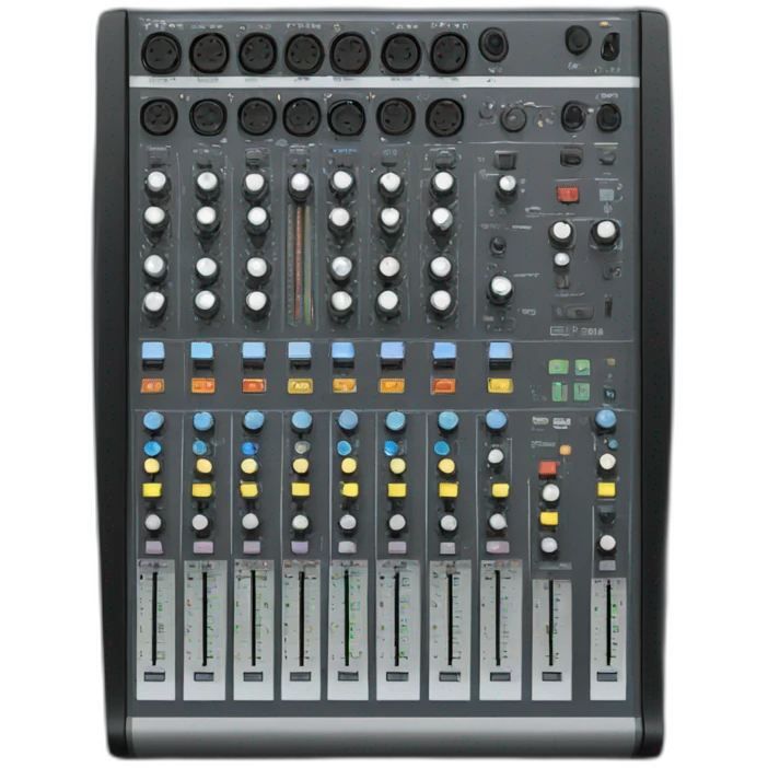 Mixing console with graphics on screen emoji