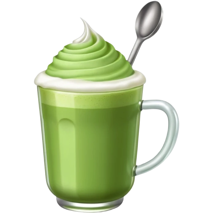 matcha latte with foam and spoon emoji