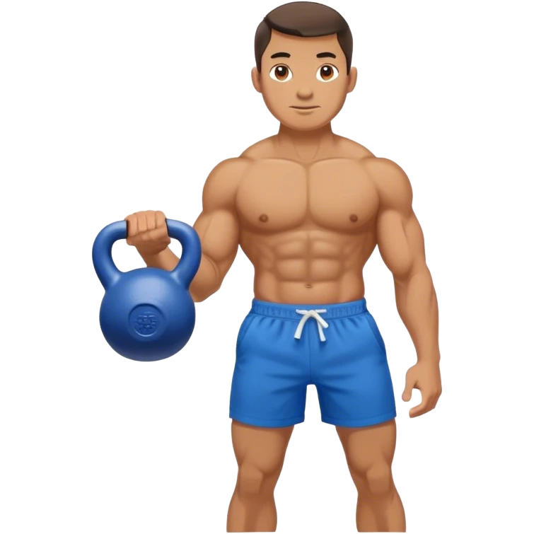 strong man with blue shorts holding kettlebell emoji