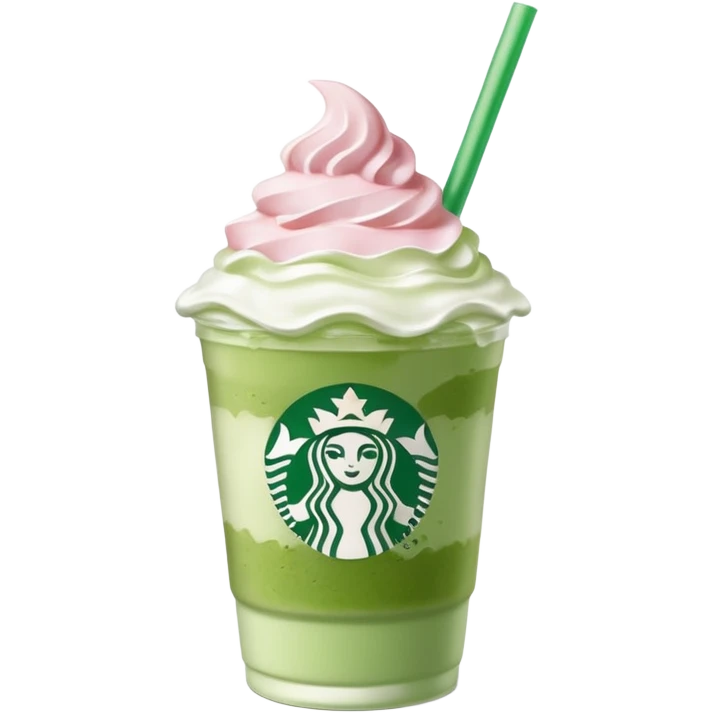 Clear Starbucks cup, no logo, with light pink drink, matcha foam, and whip cream on top emoji