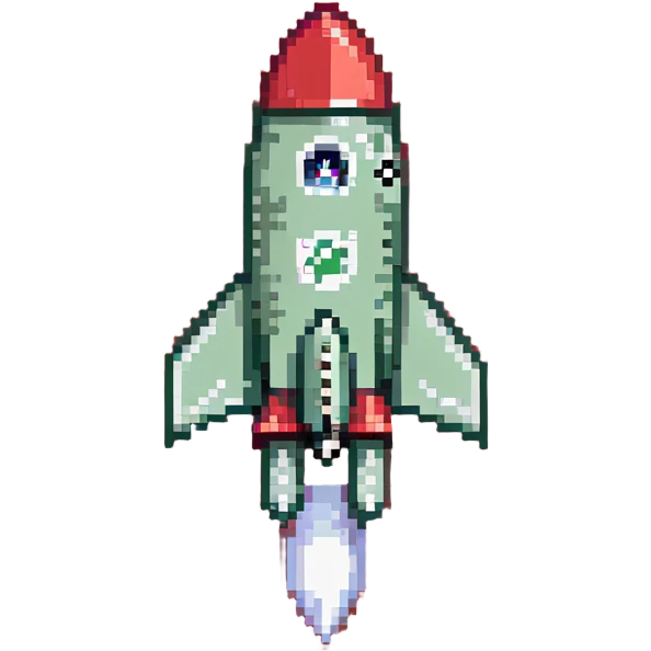 Prominent green checkmark emoji (iOS style) with a tiny rocket ship flying diagonally in the bottom right corner emoji