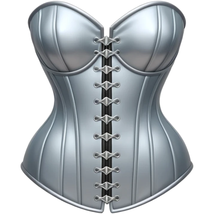 A luxury corset emoji made of silver chrome, smooth metallic curves, minimal fashion silhouette, glossy reflections, sensual high-end aesthetic, iOS emoji style, centered, clean white background emoji