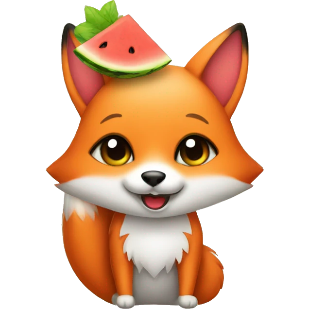 cute fox with watermelon emoji