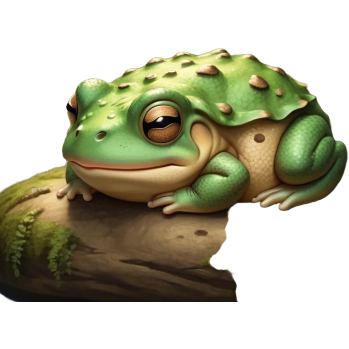 Meme-Worthy Cute Sleeping Toad Portrait Emoji, Head resting peacefully with a contented smile, showcasing a stout, textured body with softly closed eyes in serene, restful slumber, Simplified yet adorably endearing features, highly detailed, glowing with a soft, drowsy woodland light, high shine, relaxed and utterly lovable, stylized with an air of playful laziness, soft glowing outline, capturing the essence of a sleeping toad that feels destined to become the next viral icon of adorable rest! emoji