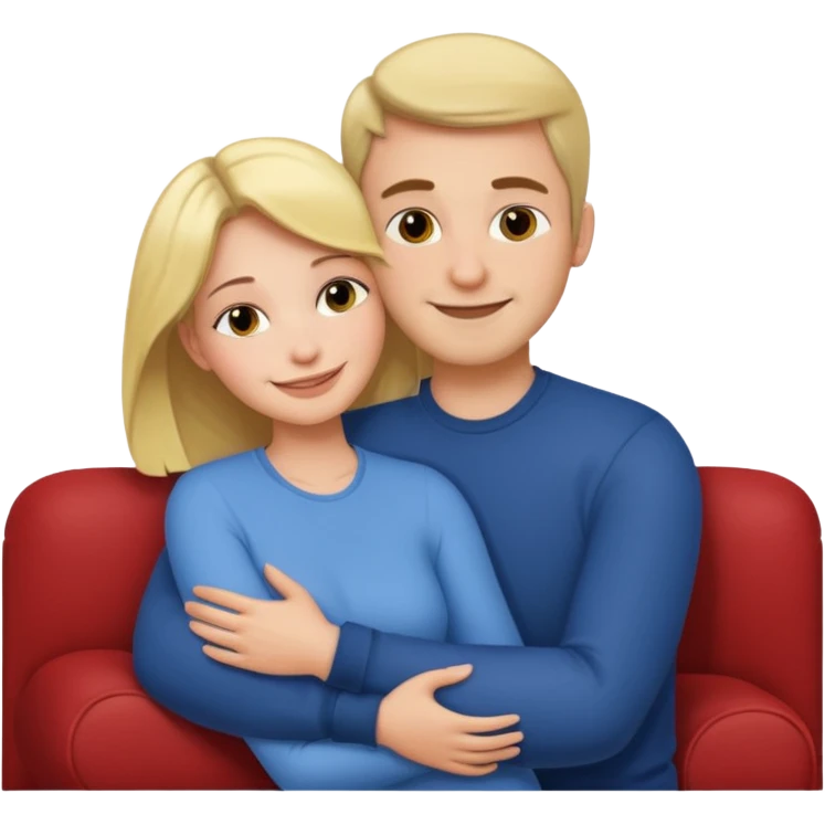 Women cuddling man on couch emoji
