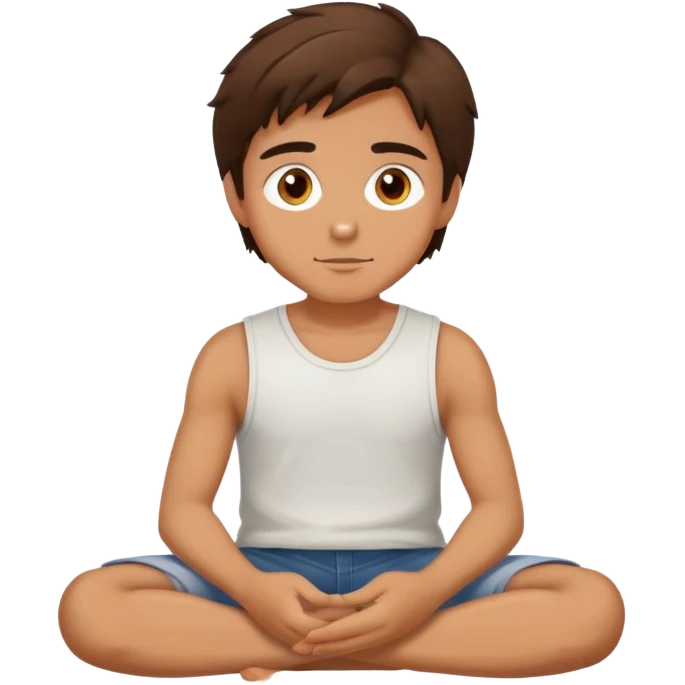 Brunet Hair Hazel Eyes man sitting criss cross ready for story time emoji