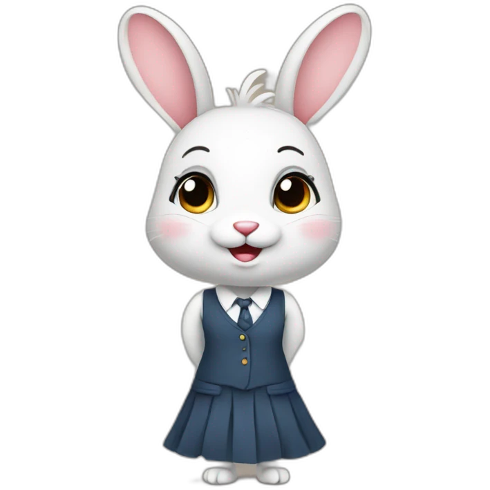 A cute rabbit with long eyelashes as a teacher wearing a dress  emoji