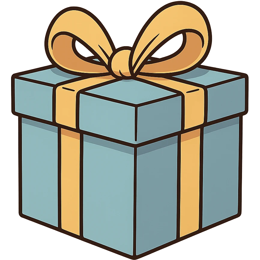 flat toon style light blue gift box with yellow ribbon emoji
