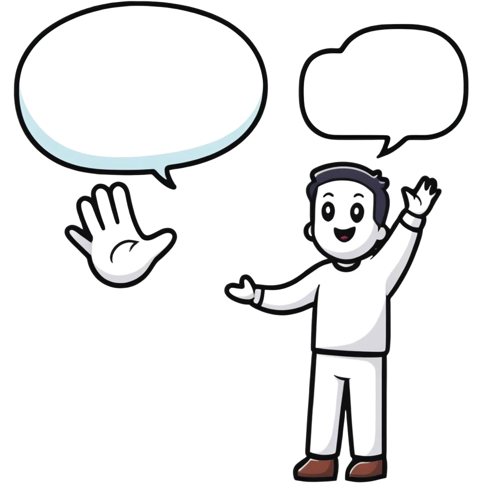 cartoon character asking for more with speech bubble emoji