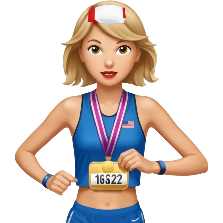 taylor swift picking running a marathon with gold medal emoji