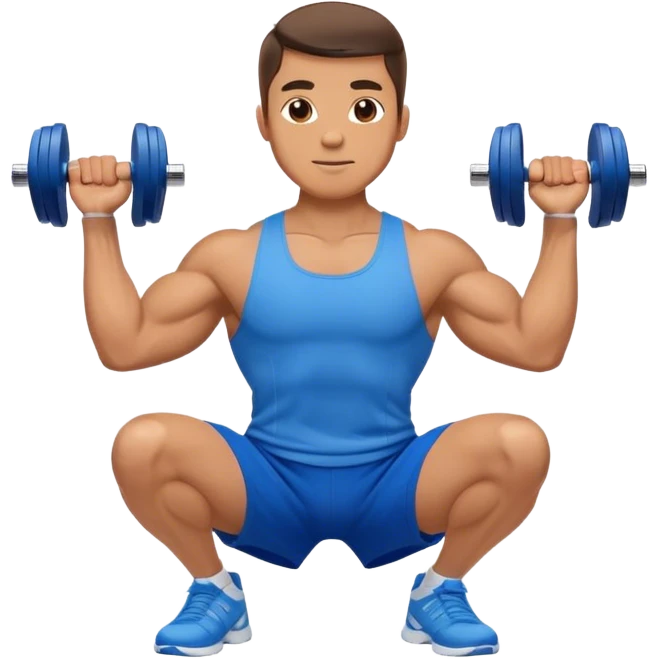 man with blue shorts doing side-lateral raise (T pose) with light dumbbells emoji