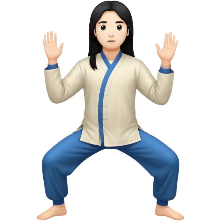 pratiquant de qi gong aux cheveux longs, en position basse emoji