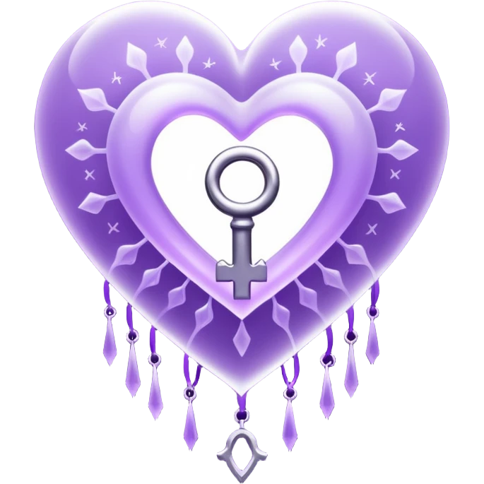 Purple ethereal occult heart floating, glowing key-like sigil at its center, veil-like mist, liminal mystical aesthetic emoji
