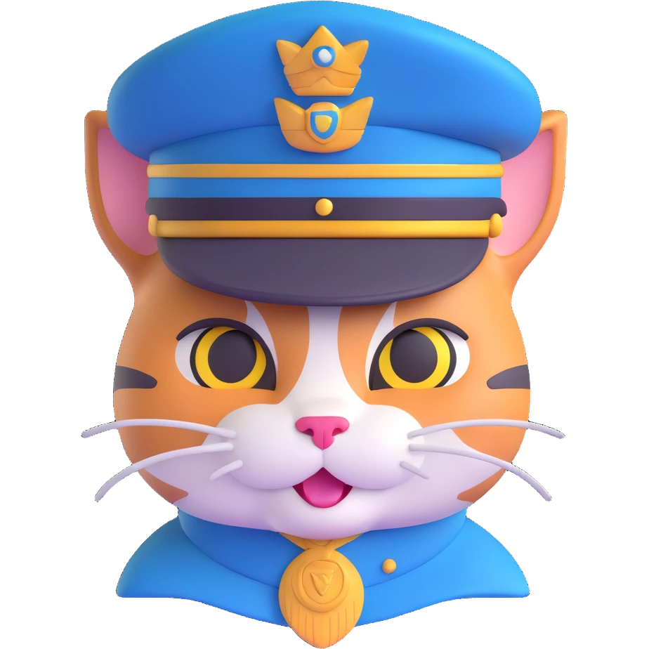 smirking cat wearing a cadet hat emoji