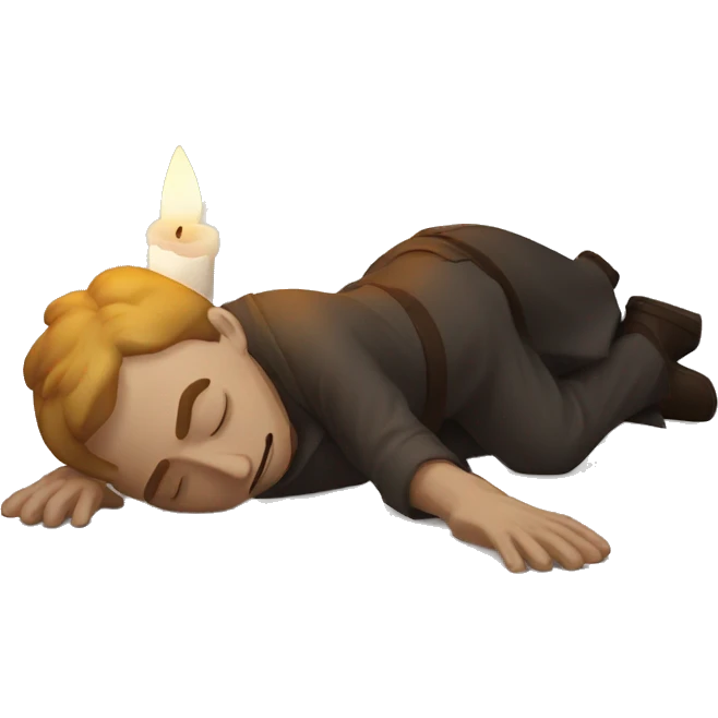 dead man lying on the floor with candle emoji