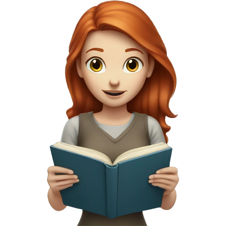 Redhead girl blue eyes reading a book emoji