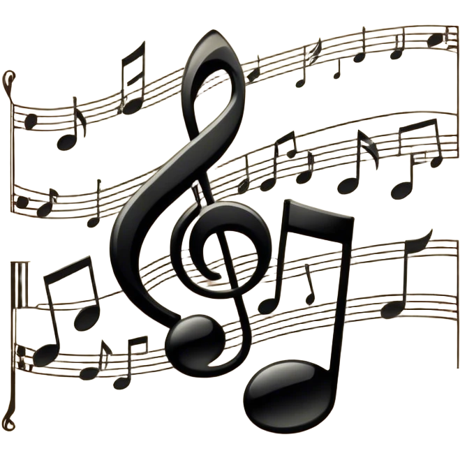 Cinematic Realistic Music Notes, crisp black ink on vintage sheet music, slightly curled edges, soft candlelight casting subtle shadows, glowing with an artistic and nostalgic charm. emoji