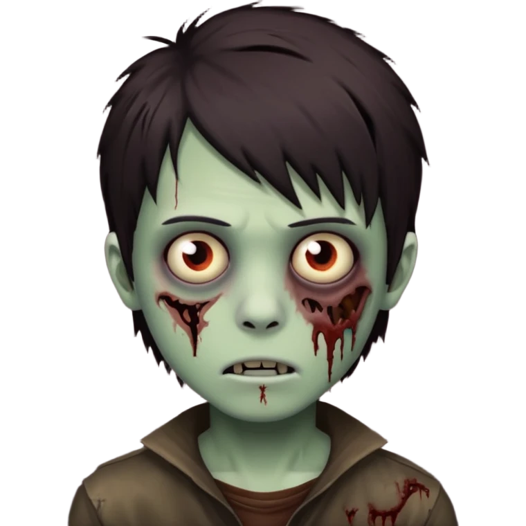 boy zombie with darkish brown emo hair, not so harmed emoji