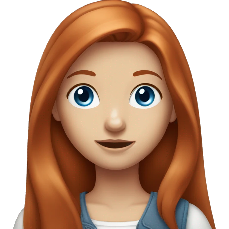 Redhead girl taking a selfie. Straight hair, big blue eyes. emoji