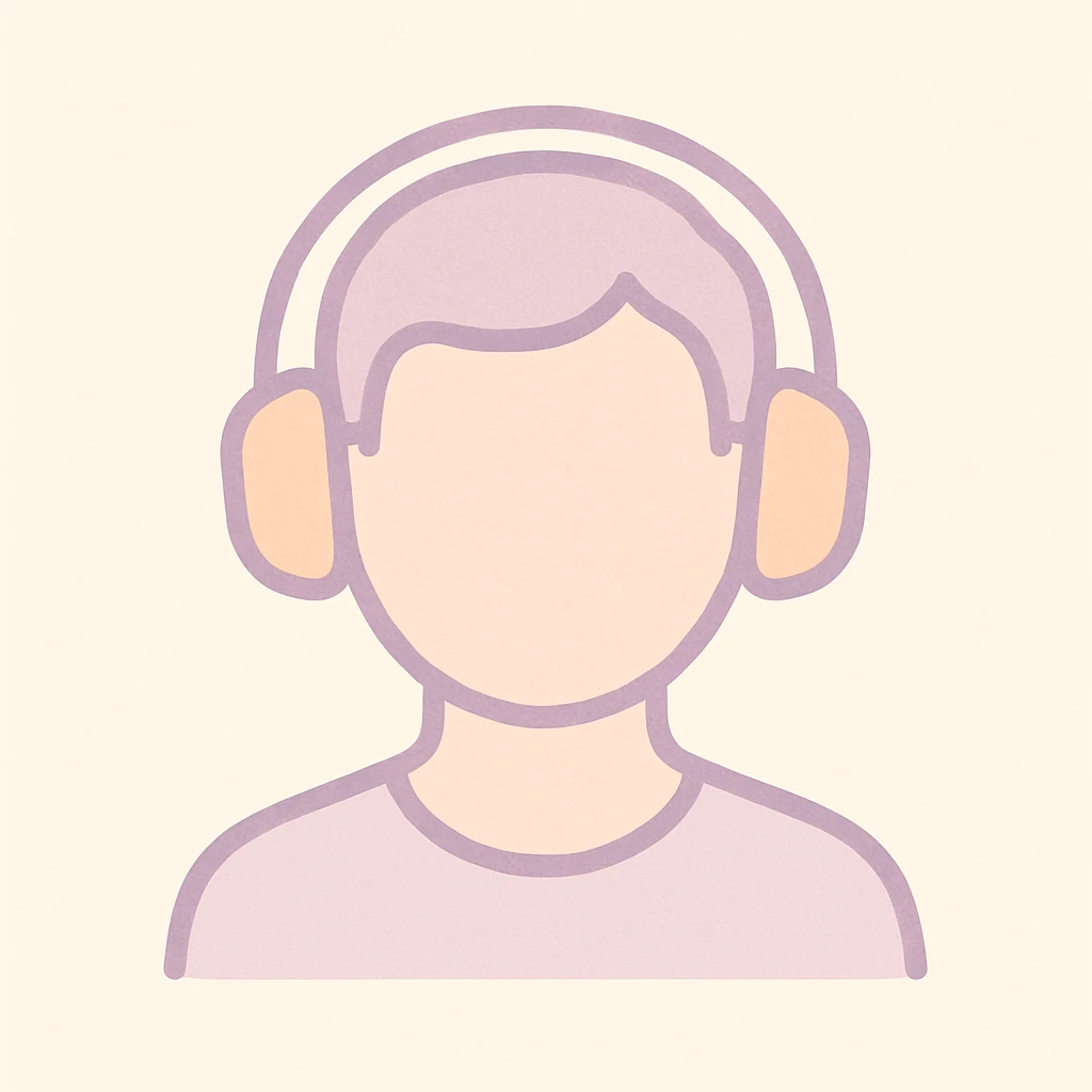 person with short hair and headphones, soft line avatar style, gentle lines and pastel hues emoji