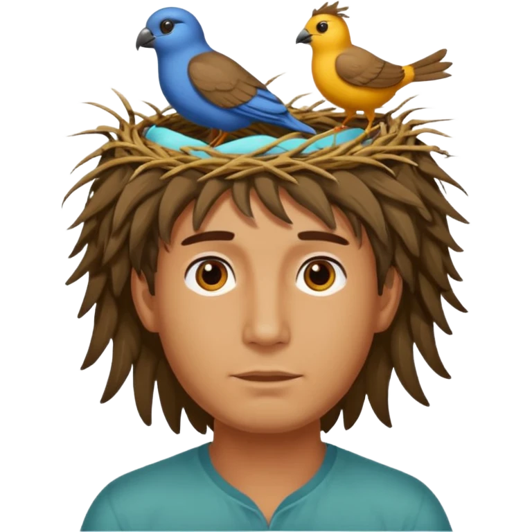 Man who has a birds nest on top of his head for hair emoji