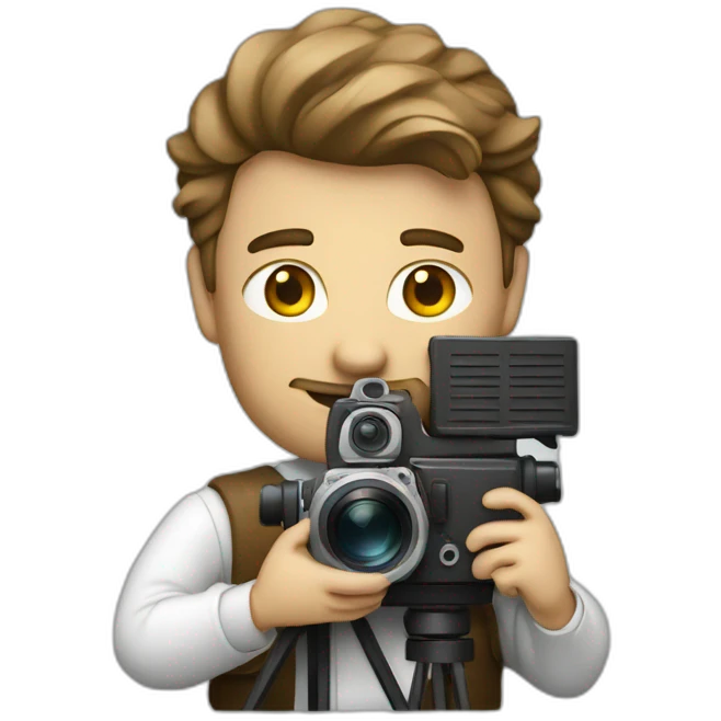 White film director holding a cinema camera emoji