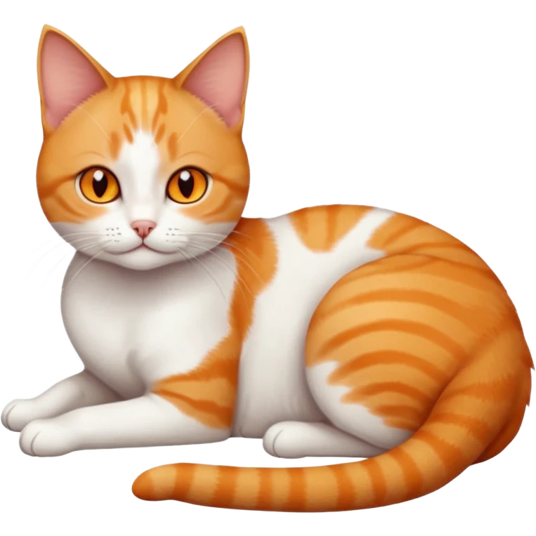 full body tiny short hair ginger and white cat with orange eyes lying down emoji