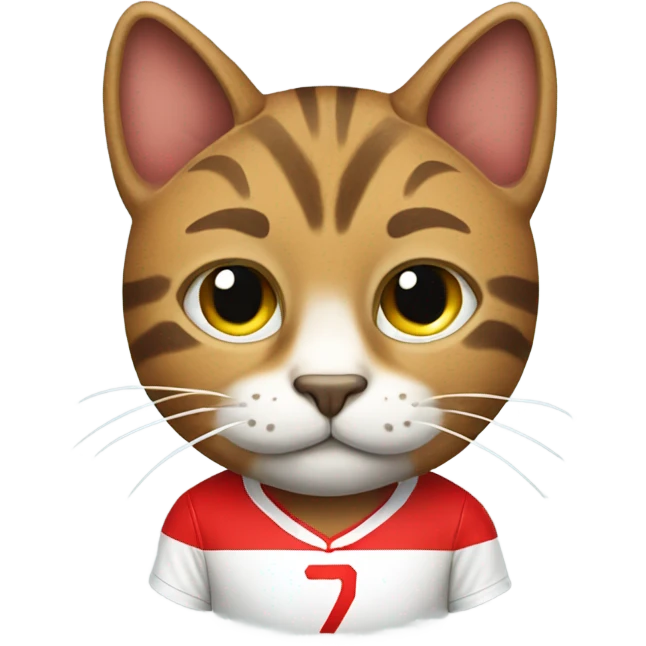 Tabby cat wearing a red soccer jersey emoji