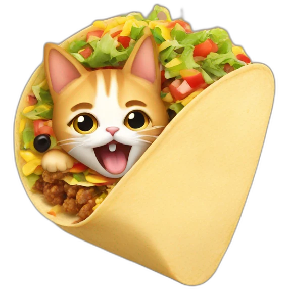 surprised cat's head sticking out of the end of a taco emoji