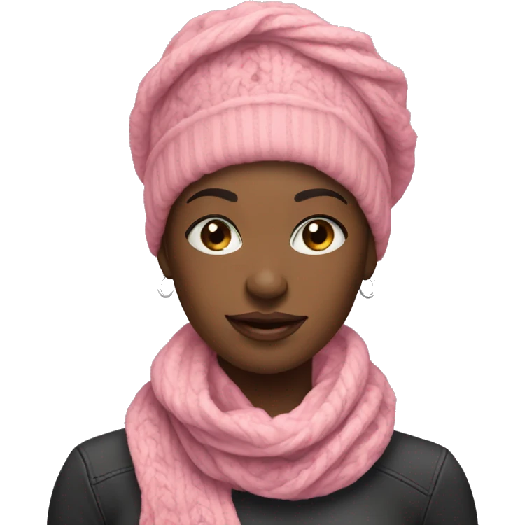 Pink winter pretty black woman with winter pink neck scarf  emoji