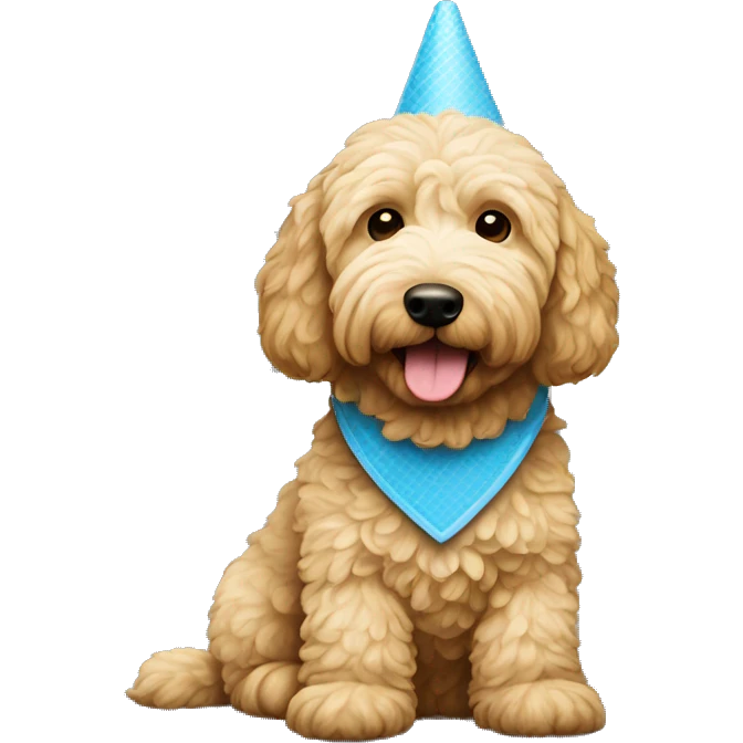 golden doodle wearing blue cone  emoji