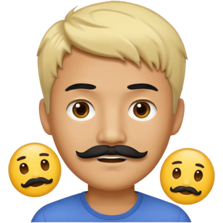 Asian man with a black mustache and short messy blond hair, emoji style emoji