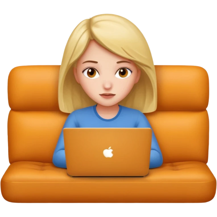 A girl is lying on the couch with a laptop, working emoji