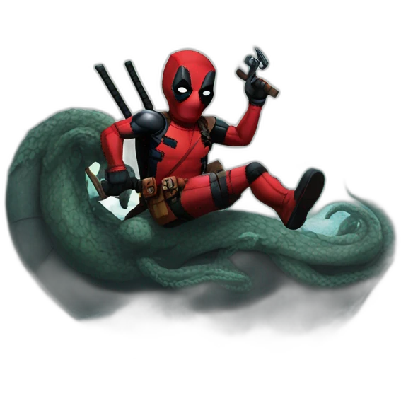 deadpool riding kraken emoji