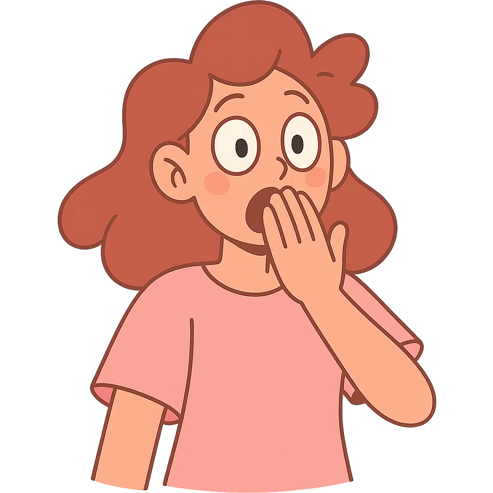surprised face with hand over mouth, pastel tones, cartoon style emoji