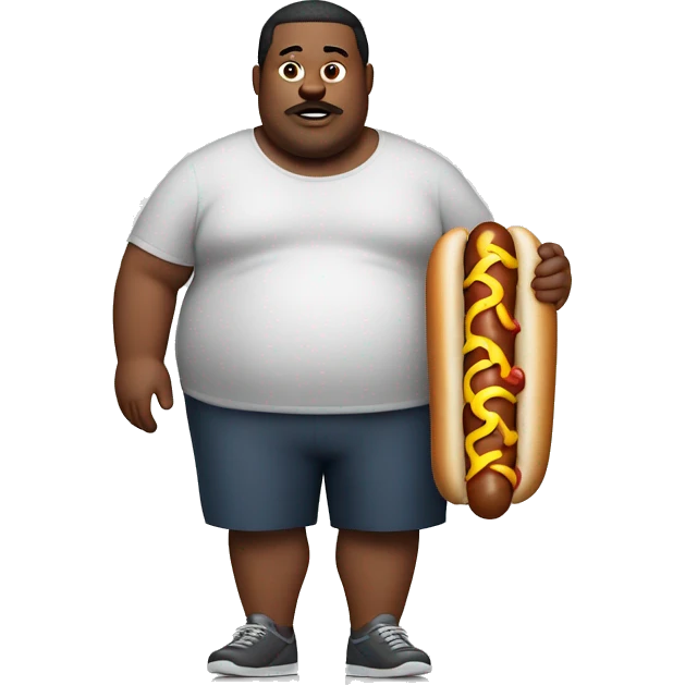 Obese man with hotdog emoji