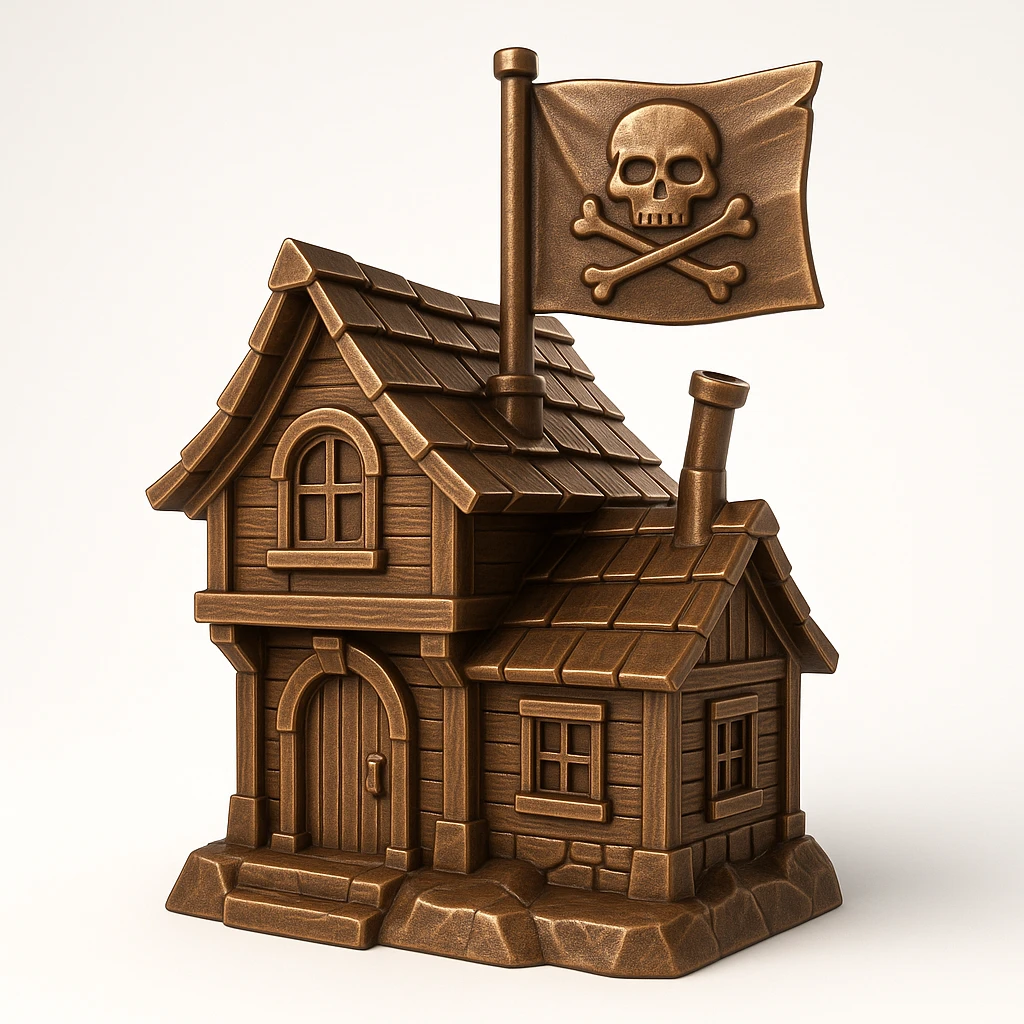 old pirate's house with skull flag emoji