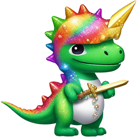 Lisa frank glitter rainbow cute dinosaur with sword and pearls emoji