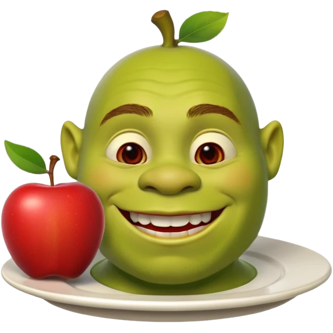 shrek on a plate with an apple in his mouth emoji