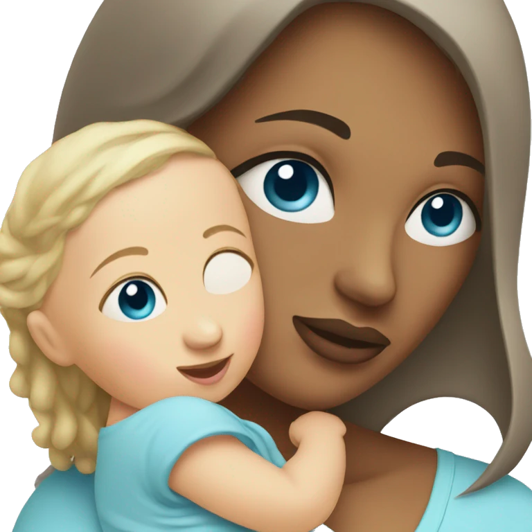 mom holding newborn baby girl with blue eyes emoji