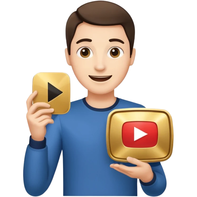 a happy holding youtube golden play button emoji