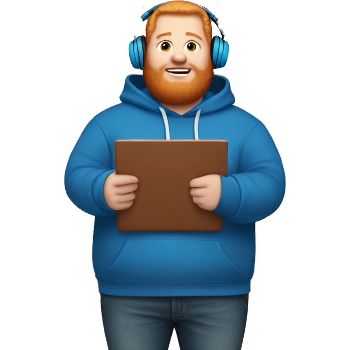 white man ginger beard obese with headphones and blue hoodie emoji