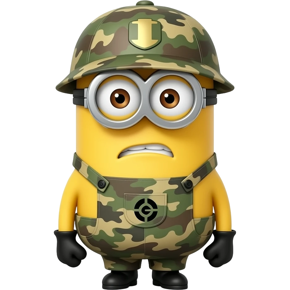 Minion in army uniform in trouble emoji