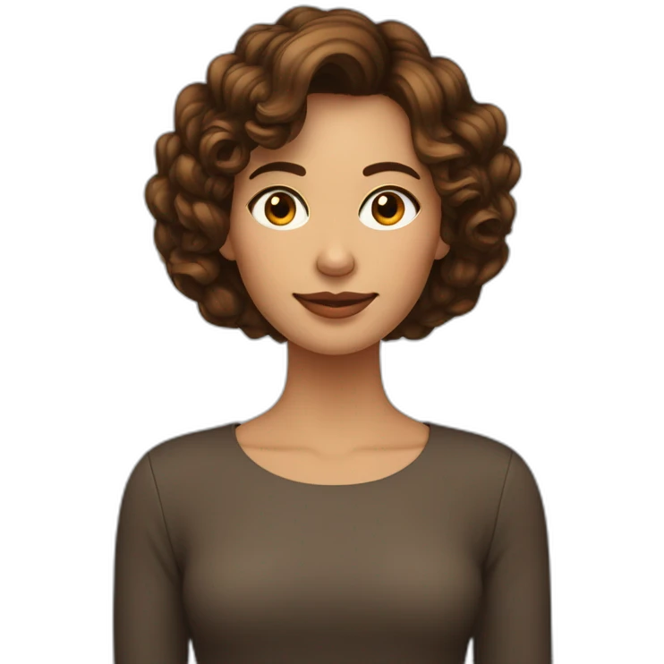 Mujer, 35 años, pelo con ondas color marrón, corte carre largo y flequillo con línea al medio emoji