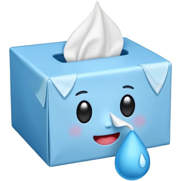simple and expressive tissue box emoji with a tissue being pulled out and a small blue teardrop emoji