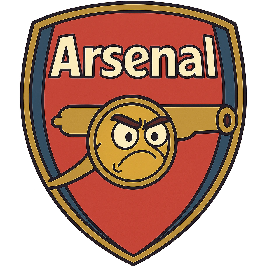 Arsenal football club logo, bold, iconic, red and gold, shield shape, cannon symbol, modern sports logo style emoji
