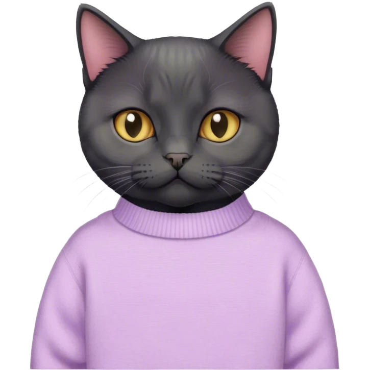 
short-haired black British cat in a pastel sweater emoji