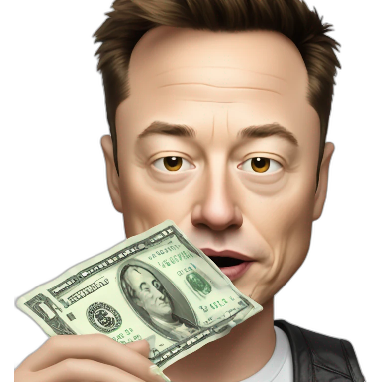 Elon musk snorting a pile of powdered sugar using a credit card and a dollar bill emoji