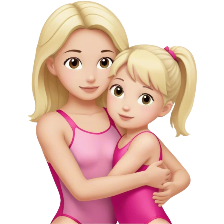 brunette trainer hugs a blonde child in a pink leotard ою в рожевому трико  emoji