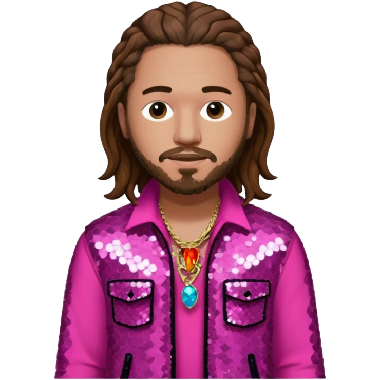 Post Malone with long brown hair, dark pink sequin outfit emoji